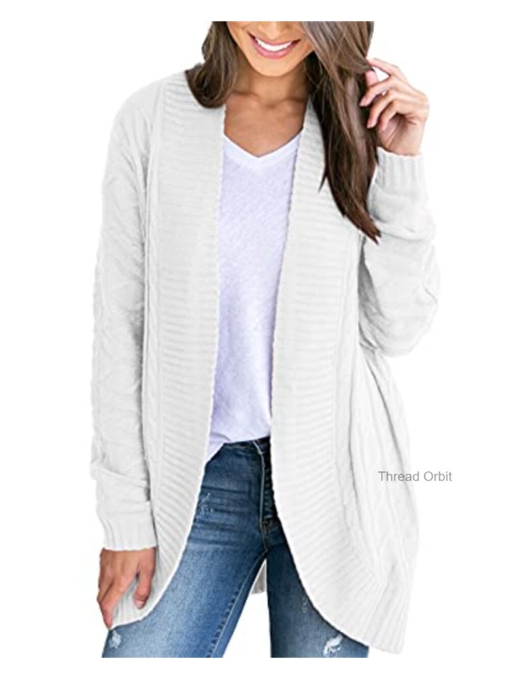 Women's Loose Open Front Cardigan Long Sleeve Knit Sweater Coat with Pockets